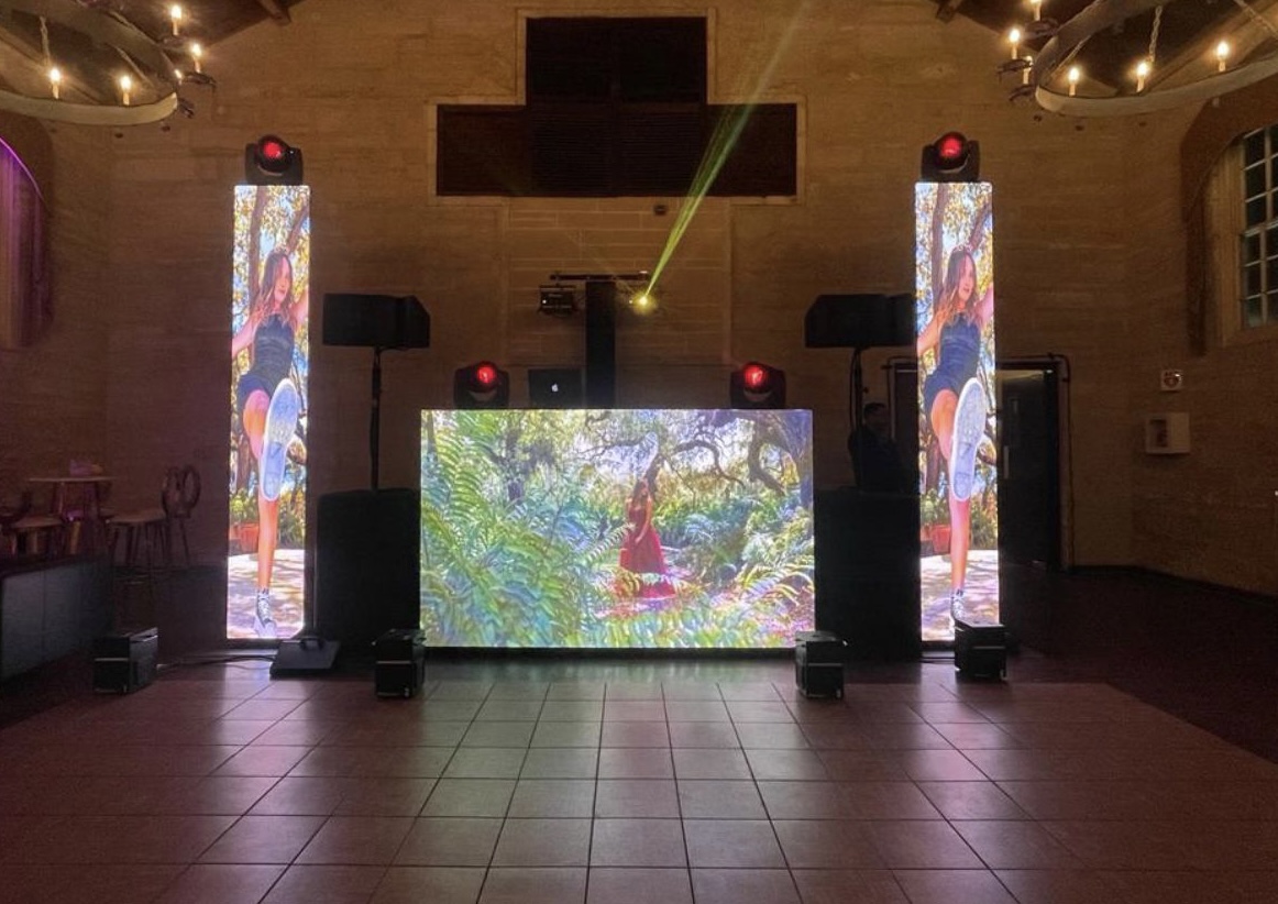 Bar mitzvah setup with LED screens